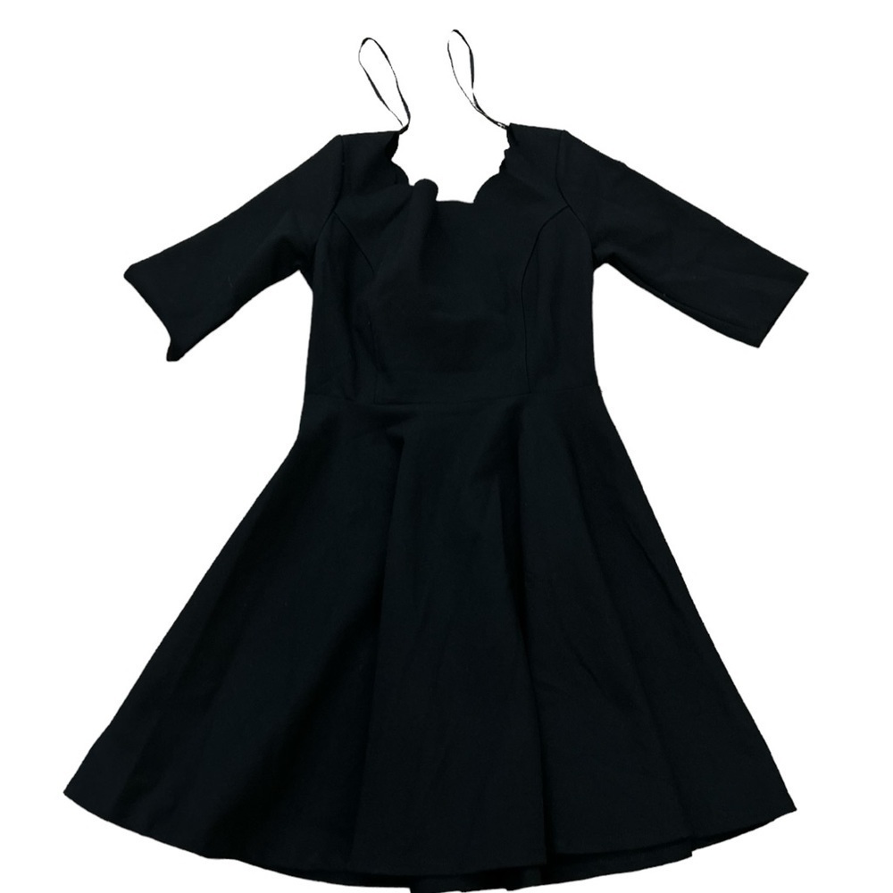 Lulus Tip the Scallops Black Scalloped Scoop Neck Skater Dress